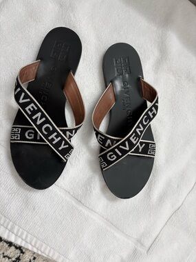 Givenchy Black and White Logo Crisscross Slide Sandals